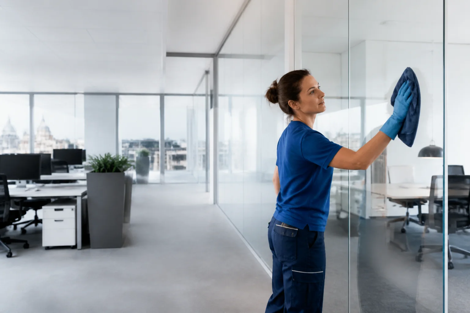 Professionelle Glasreinigung in einem Berliner Büro